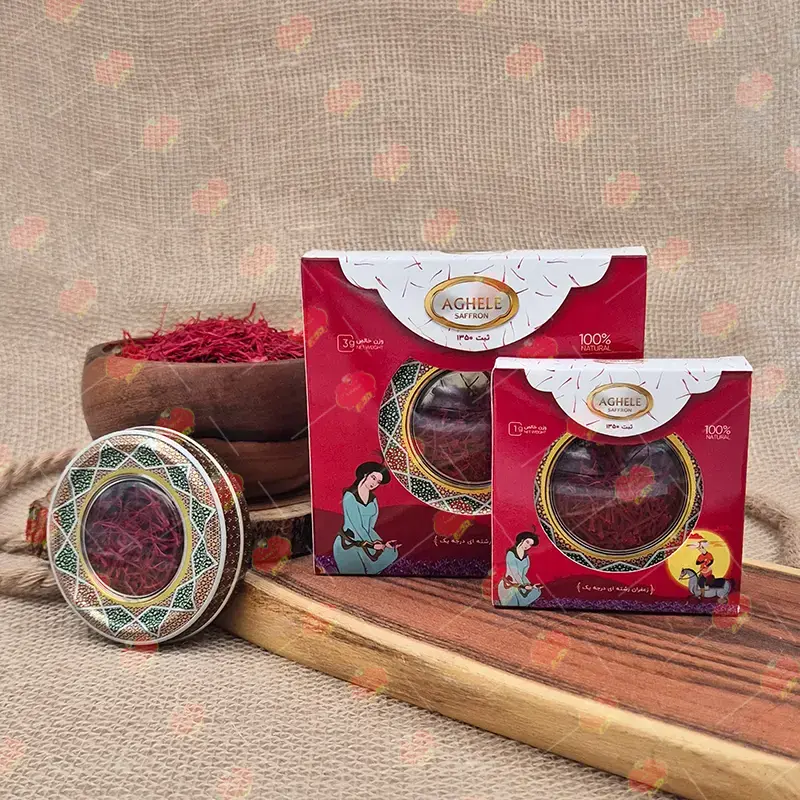 بسته بندی زعفران در ظرف فلزی گرد خاتم کد 05