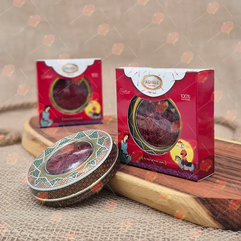 بسته بندی زعفران در ظرف فلزی گرد خاتم کد 05