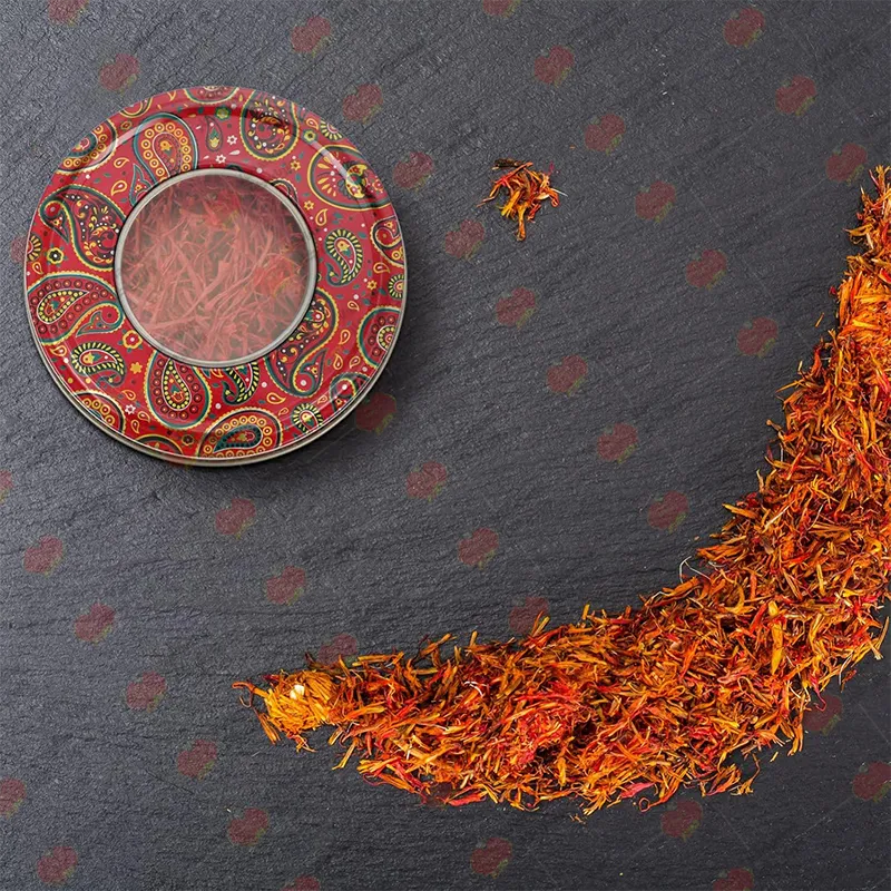 بسته بندی زعفران در ظرف فلزی گرد پنجرهدار کد 08