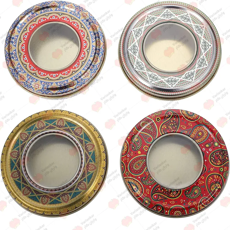 بسته بندی زعفران در ظرف فلزی گرد پنجره‌دار کد 08